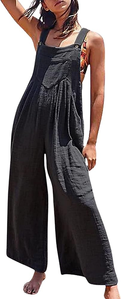 Fiona Jolin Womens Patchwork Cotton Boho Overalls Casual Floral Print Wide Leg Jumpsuits | Amazon (US)