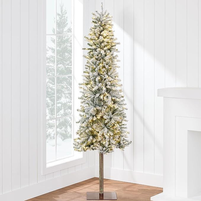 Best Choice Products Flocked Pencil Christmas Tree 6ft Pre-lit Alpine Slim Holiday Decoration, Li... | Amazon (US)