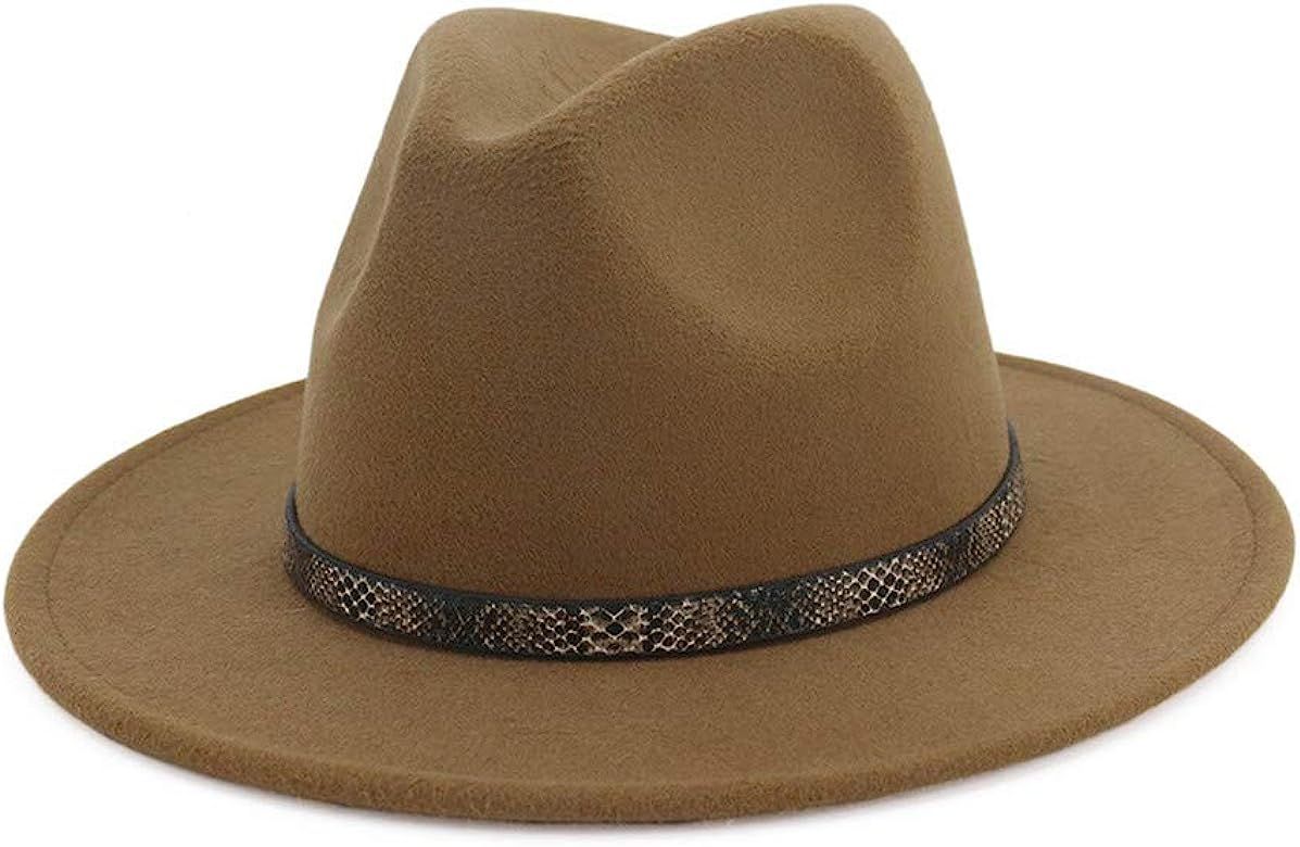 Men & Women's Wide Brim Fedora Hat with Band Unisex Felt Panama Cap | Amazon (US)