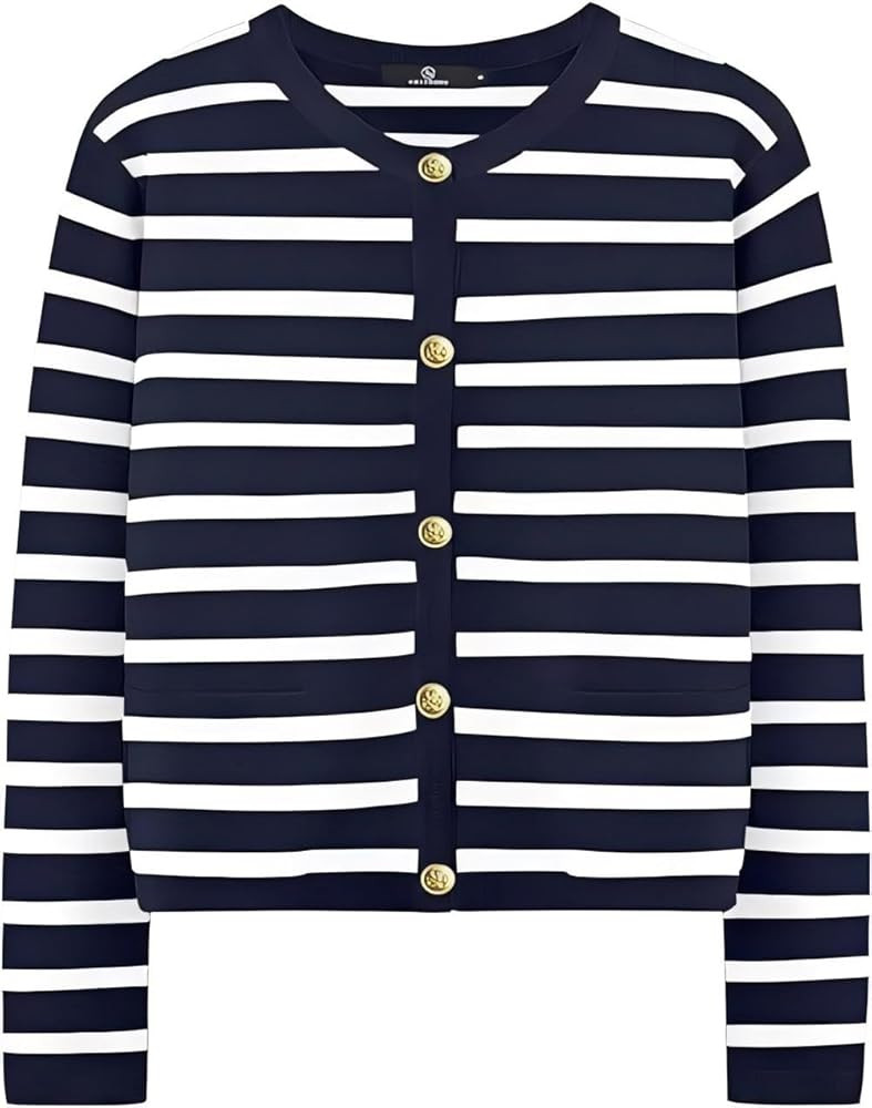 Open Front Cardigan Long Sleeve Knit Striped Sweater for Women - Trendy Fall Outfit | Amazon (US)