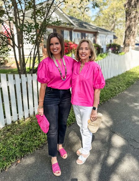 Hot pink top - roomy fit, we are both in a medium but wish we sized down to a small 
Black jeans / size down 

Use code LAURA15 to save 15% at Avara through 4/12 at midnight 

Use code SMART10 to save on my pink sandals 

#LTKover40 #LTKstyletip #LTKSeasonal
