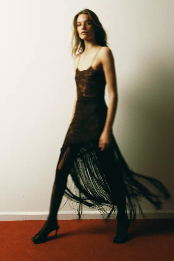 FRINGED LACE STRAP DRESS | Zara Canada