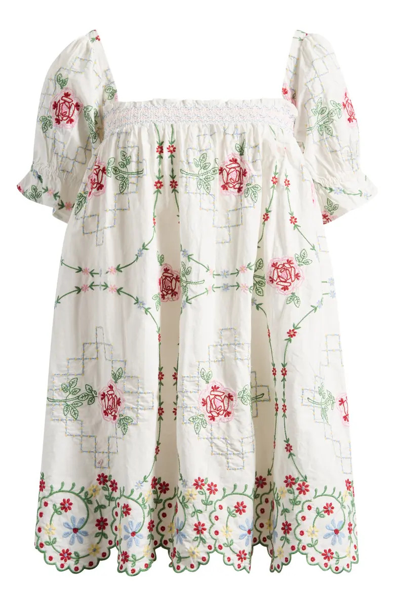 Damson Madder Lulu Embroidered Organic Cotton Shift Minidress | Nordstrom | Nordstrom