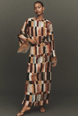 ALÉMAIS Marjorelle Linen-Silk Long-Sleeve Maxi Dress | Anthropologie (US)