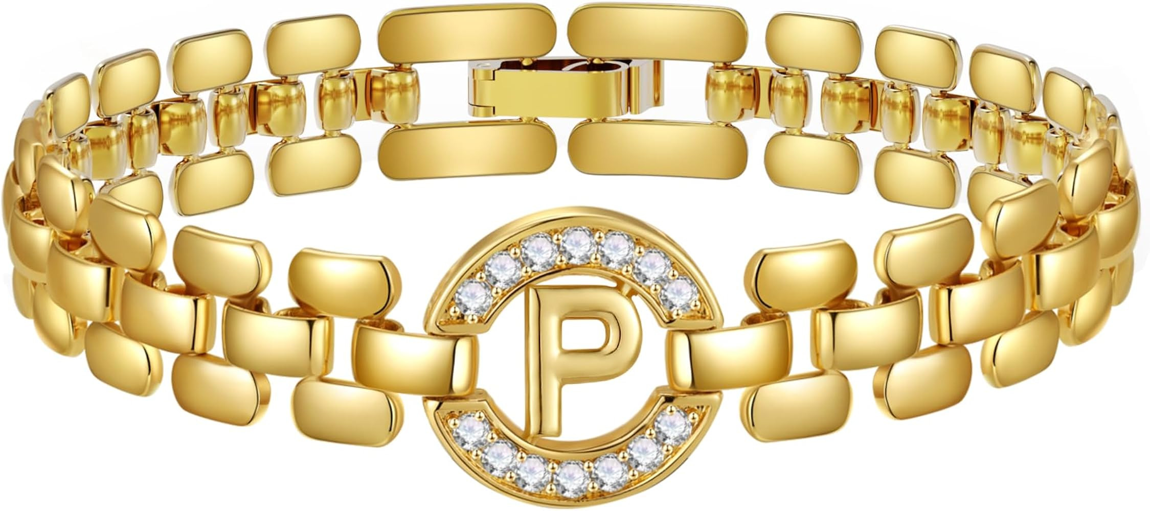 Initial Bracelets for Women, 14K Gold Plated Letter A-Z Bracelets with Diamonds,Thick Chain Brace... | Amazon (US)