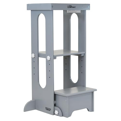 Little Partners Learning Tower Toddler Tower, Explore 'N Store Montessori Kitchen Tower for Cooking and Learning, 22.28" L x 19.56" W x 33.50" H, Ages 2 to 6 (Silver Drop) | Amazon (US)