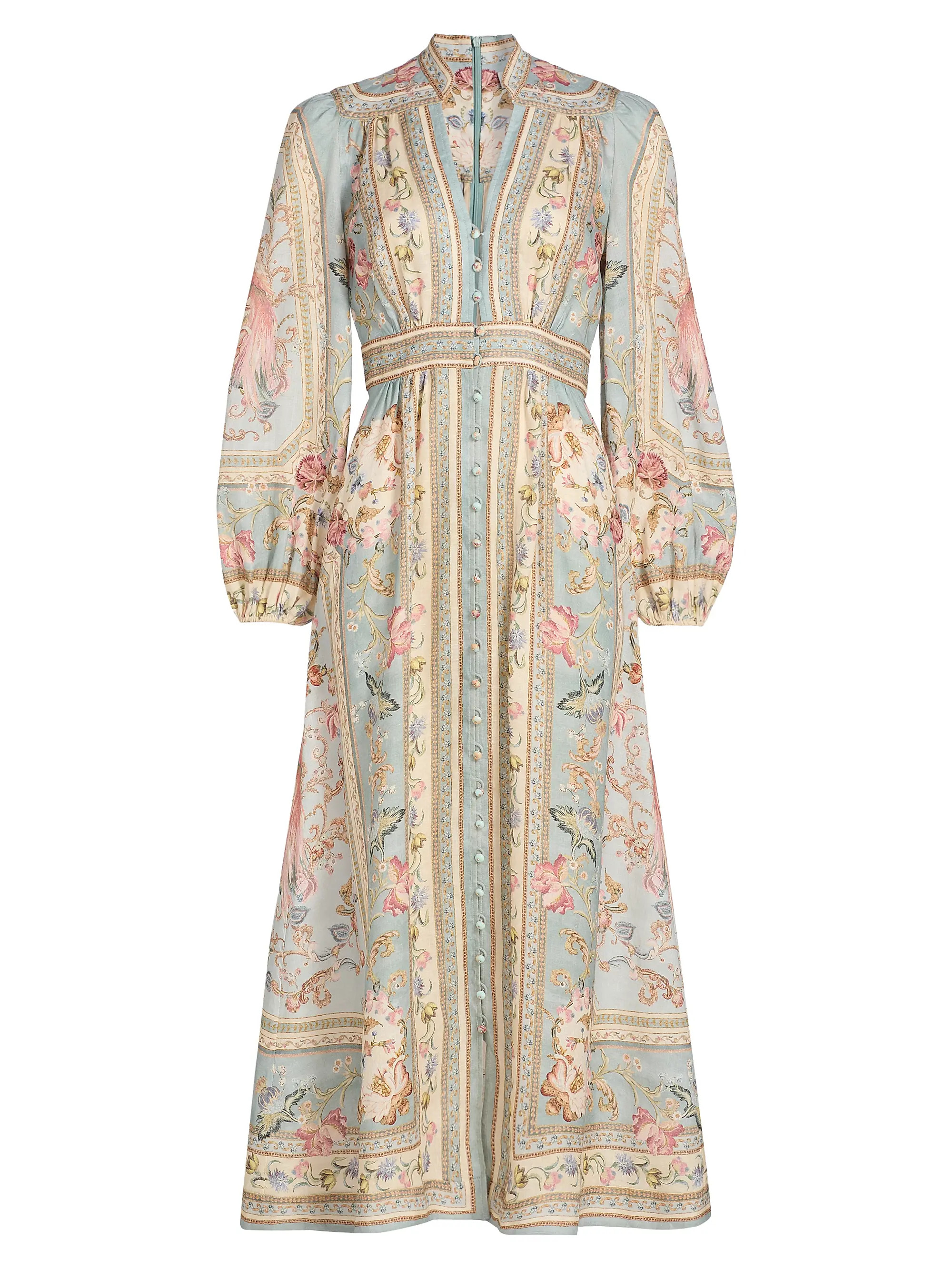 Zimmermann Roselight Plunge Linen Midi-Dress | Saks Fifth Avenue | Saks Fifth Avenue