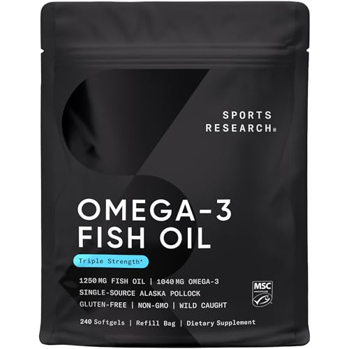 Sports Research Triple Strength Omega 3 Fish Oil - Burpless Fish Oil Supplement w/EPA & DHA Fatty Acids from Wild Alaskan Pollock - Heart, Brain & Immune Support for Men & Women - 1250 mg, 240 ct | Amazon (US)