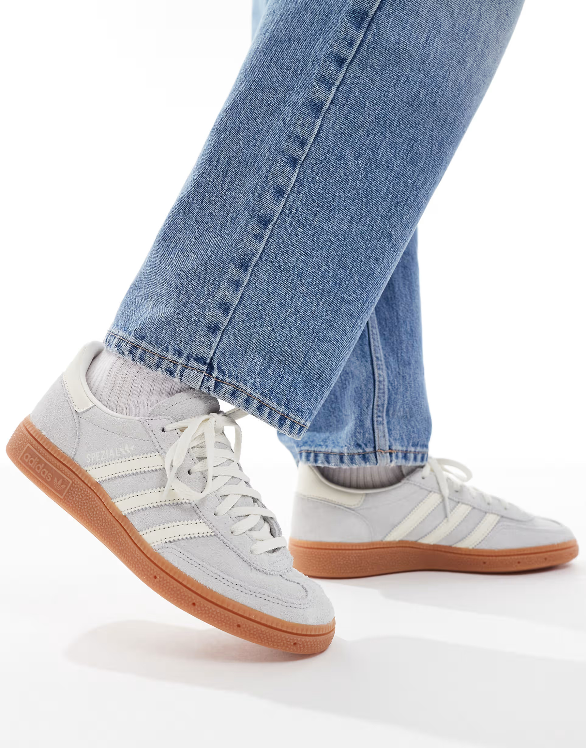 adidas Originals Handball Spezial gum sole trainers in silver and white | ASOS (Global)