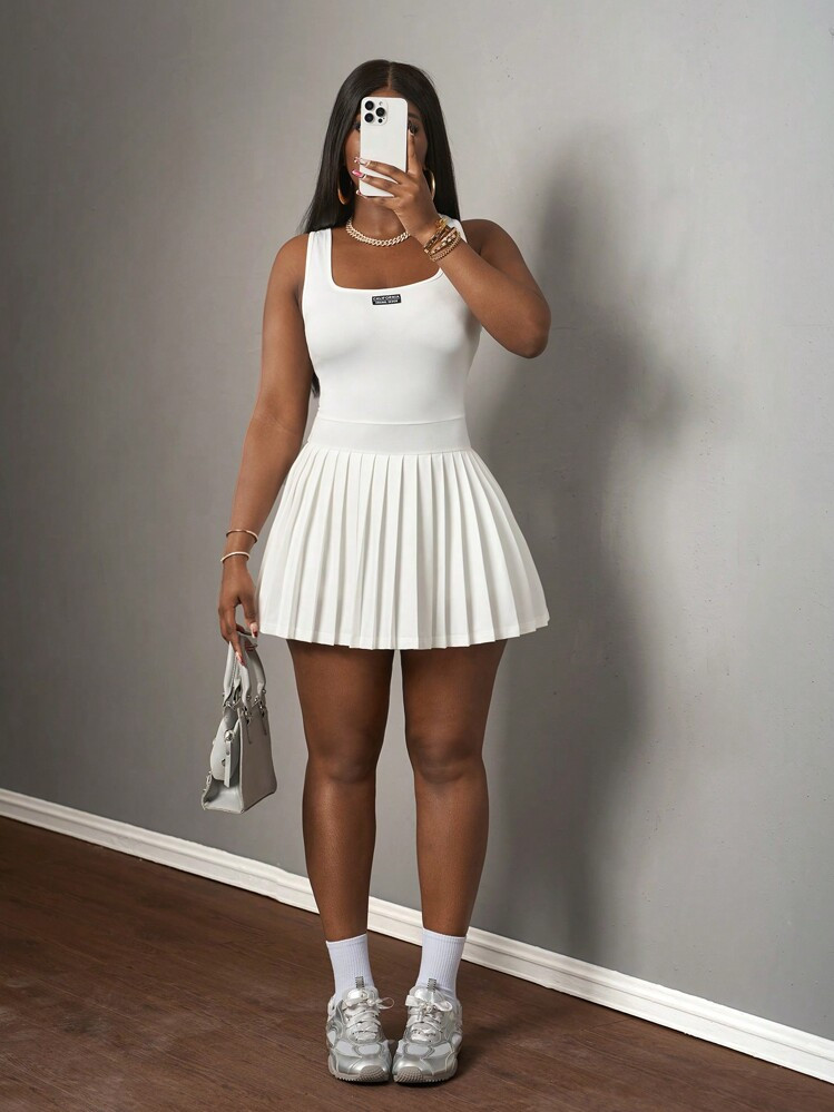 Slaydiva Women's White Summer Casual School Back-To-School Knitted Mini Dress,U-Neck Racer Vest B... | SHEIN