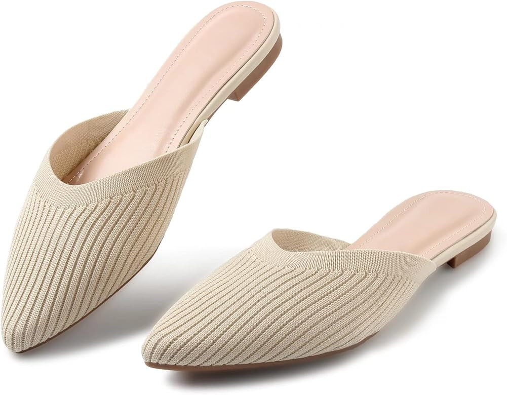 MUSSHOE Mules for Women Flats Breathable Mesh Knit Women Mule | Amazon (US)