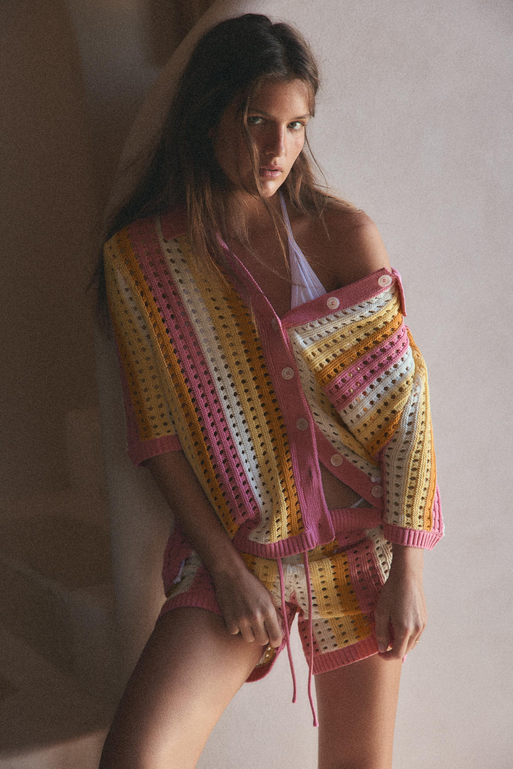 STRIPED OPENWORK KNIT SHORTS | Zara Canada