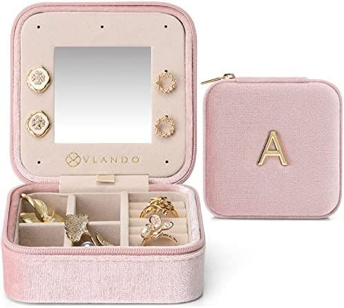Velvet Travel Jewelry Box, Initial A Letter Small Jewelry Case for Women Girls, Earring Organize... | Amazon (US)