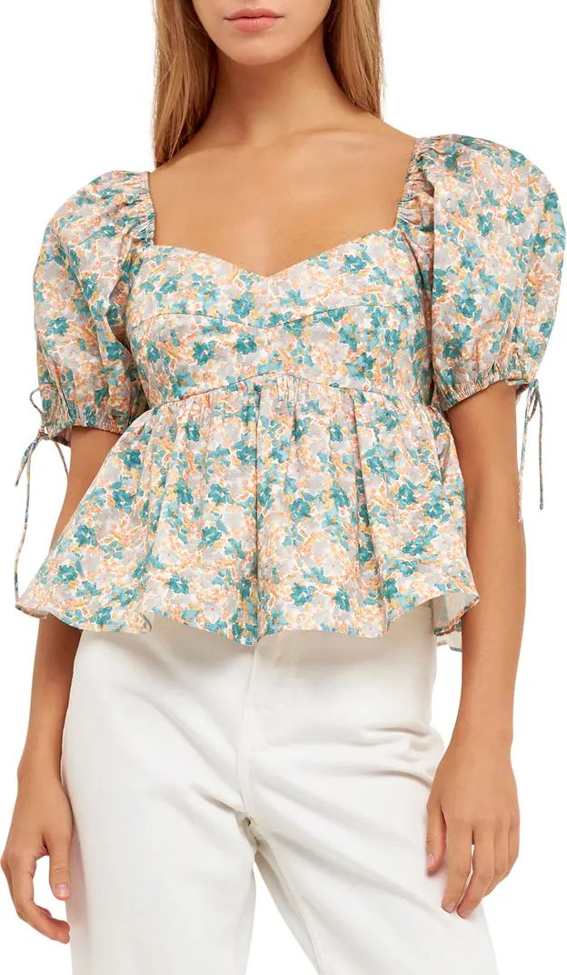 Floral Puff Sleeve Cotton Top | Nordstrom