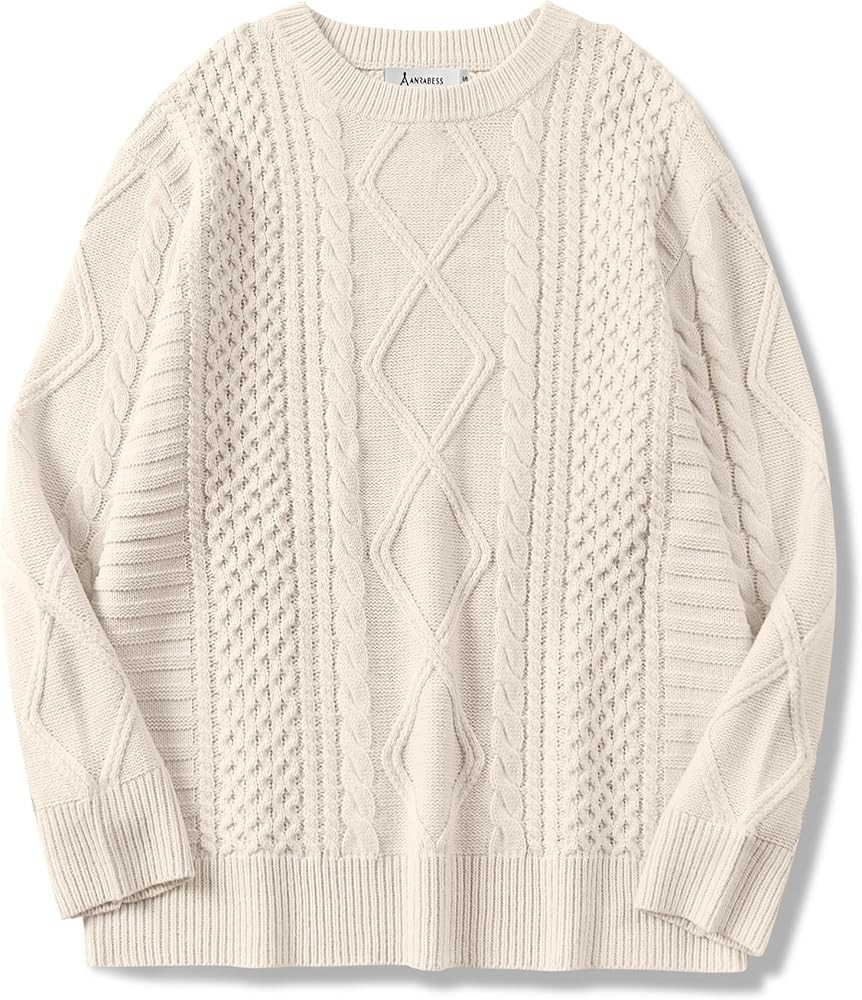 ANRABESS Sweaters for Women Oversized Cable Knit Fall Long Sleeve Crewneck Casual Pullover Sweate... | Amazon (US)
