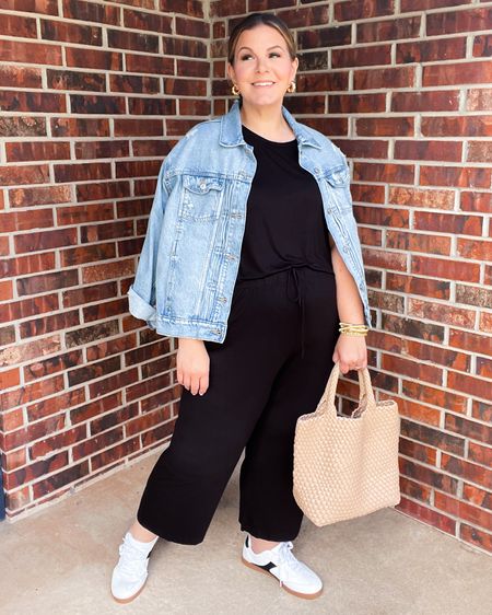 ✈️ CURVY TRAVEL OUTFIT ➡️ This matching set is actually a Walmart Joyspun pajama/lounge find! Both pieces come in sizes S - 3X. You can get both pieces under $23! 🙌🏻 I’m wearing the pants in 2X and top in XL. My Old Navy jean jacket comes in sizes XS - 4X, wearing XL. 

Airport outfit, road trip outfit, plus size travel outfit, pear shaped outfit, size 18 outfit, Walmart outfit 

#LTKtravel #LTKfindsunder50 #LTKplussize