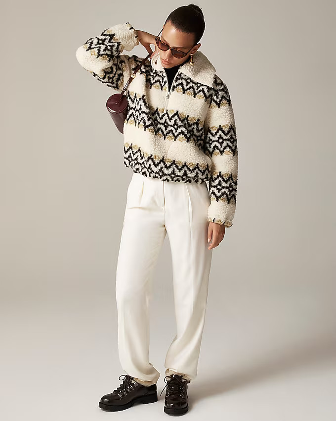 Jacquard-print sherpa half-zip fleece pullover | J. Crew US