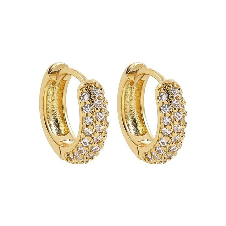MISS RIGHT 14K Gold Round Hoop Earrings for Women, Dainty Moissanite Huggie Earrings, CZ Hoops Sm... | Walmart (US)