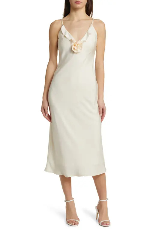 WAYF Bailey Floral Satin Slipdress in Cream at Nordstrom, Size Large | Nordstrom