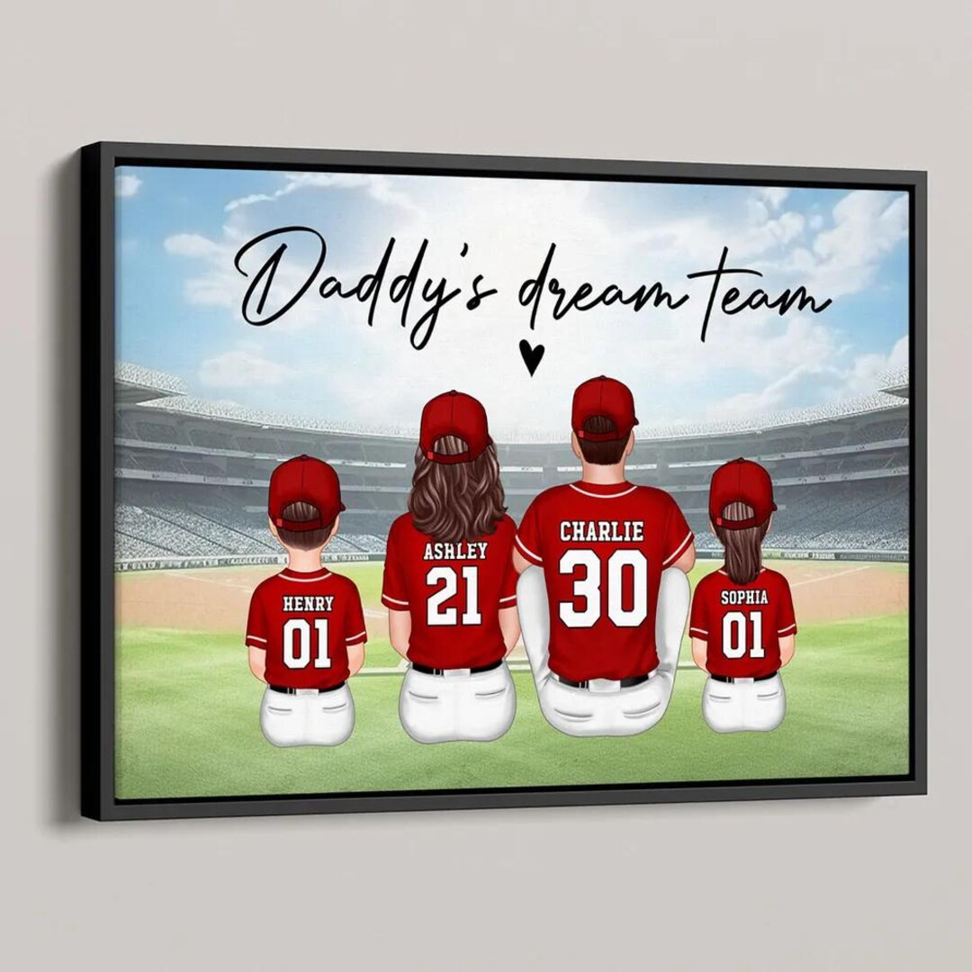 Daddy's Team Baseball Family Sitting Personalized Poster, Unique Father's Day Gift for Dad, Gift ... | Etsy (US)