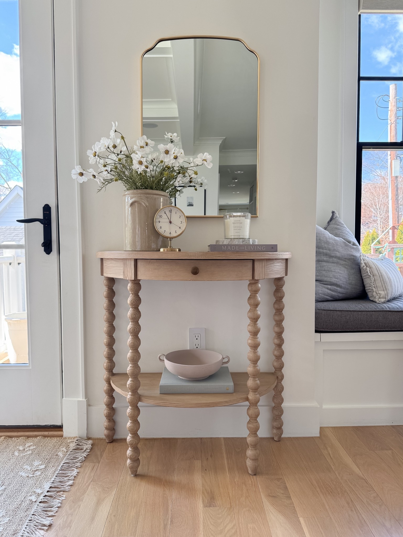 Demilune carved light wood console table, traditional, modern coastal decor 

#LTKStyleTip #LTKHome #LTKSaleAlert