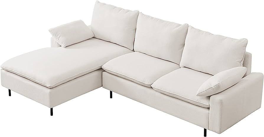 100'' Linen L-Shaped Left-Hand Facing Sectional Sofa with Metal Legs and 2 Pillows(Beige) | Amazon (US)