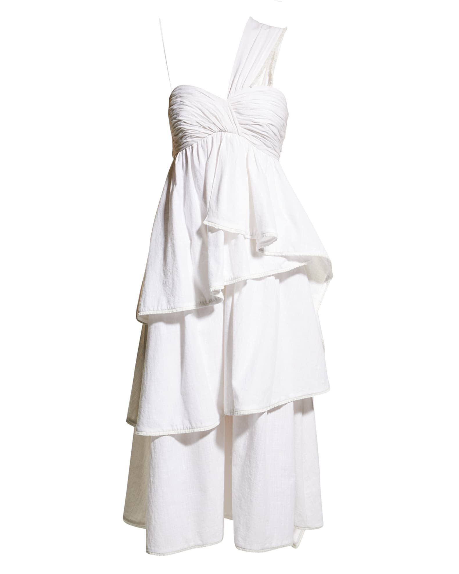 Cinq a Sept Sori Tiered Cotton One-Shoulder Dress | Neiman Marcus