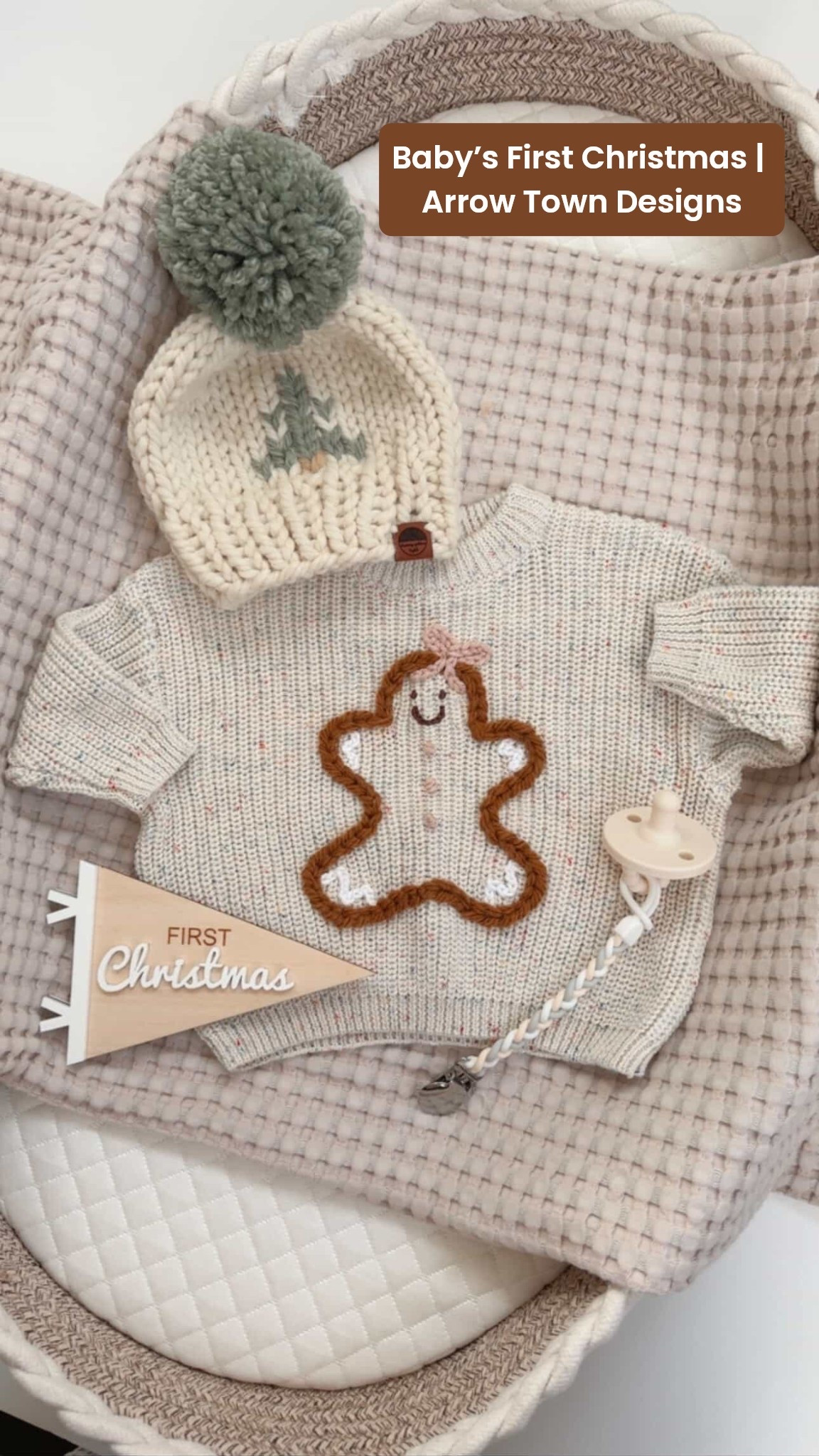 Cozy neutrals for baby’s first Christmas. 🎄
Our handmade wooden flag from Arrow Town Designs pairs perfectly with this sweet gingerbread sweater and knit hat from my friend’s shop. The soft textures and natural tones make the cutest keepsake flatlay.

✨ Tap to shop the look
🪵 Flag: @ArrowTownDesigns
🧶 Sweater + Hat: linked below

#FirstChristmas #BabyStyle #NeutralNursery #BabyFlatlay #ChristmasBaby #LTKHoliday #LTKbaby #LTKgiftguide #ArrowTownDesigns #BabyFirstChristmas #CozyChristmas

#LTKBaby #LTKHoliday #LTKKids