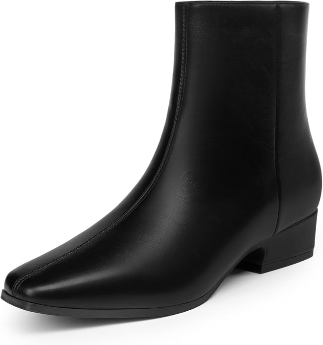 Women's Chunky Low Heel Square Toe Ankle Boots With Side Zipper | Amazon (US)