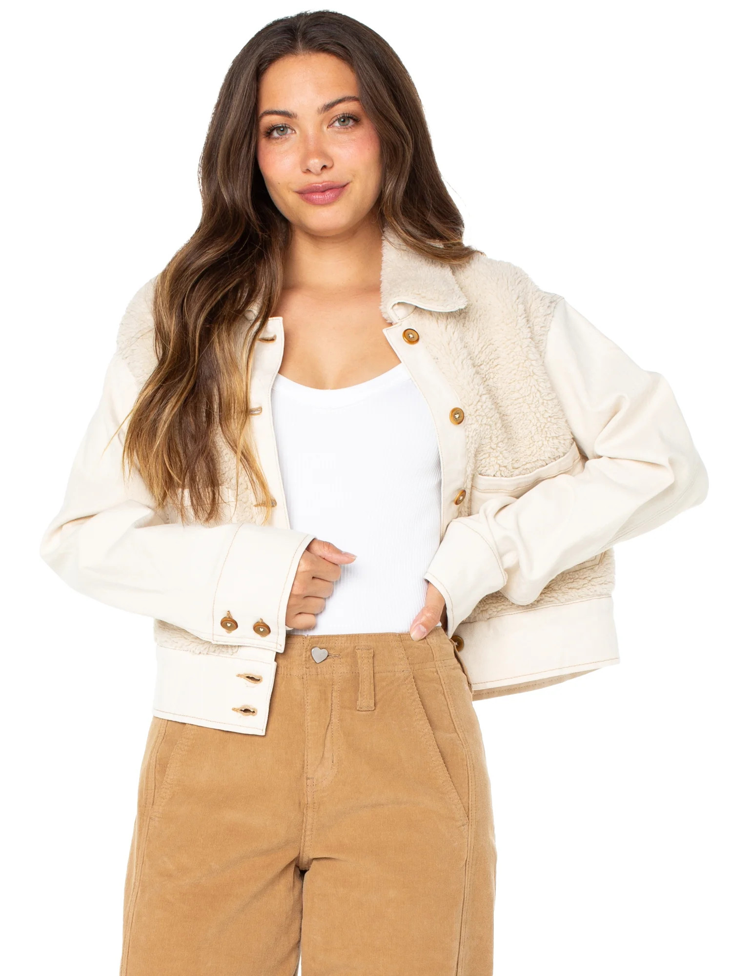 Celebrity Pink Women's and Women's Plus Faux Shearling Denim Jacket, Sizes XS-3X - Walmart.com | Walmart (US)
