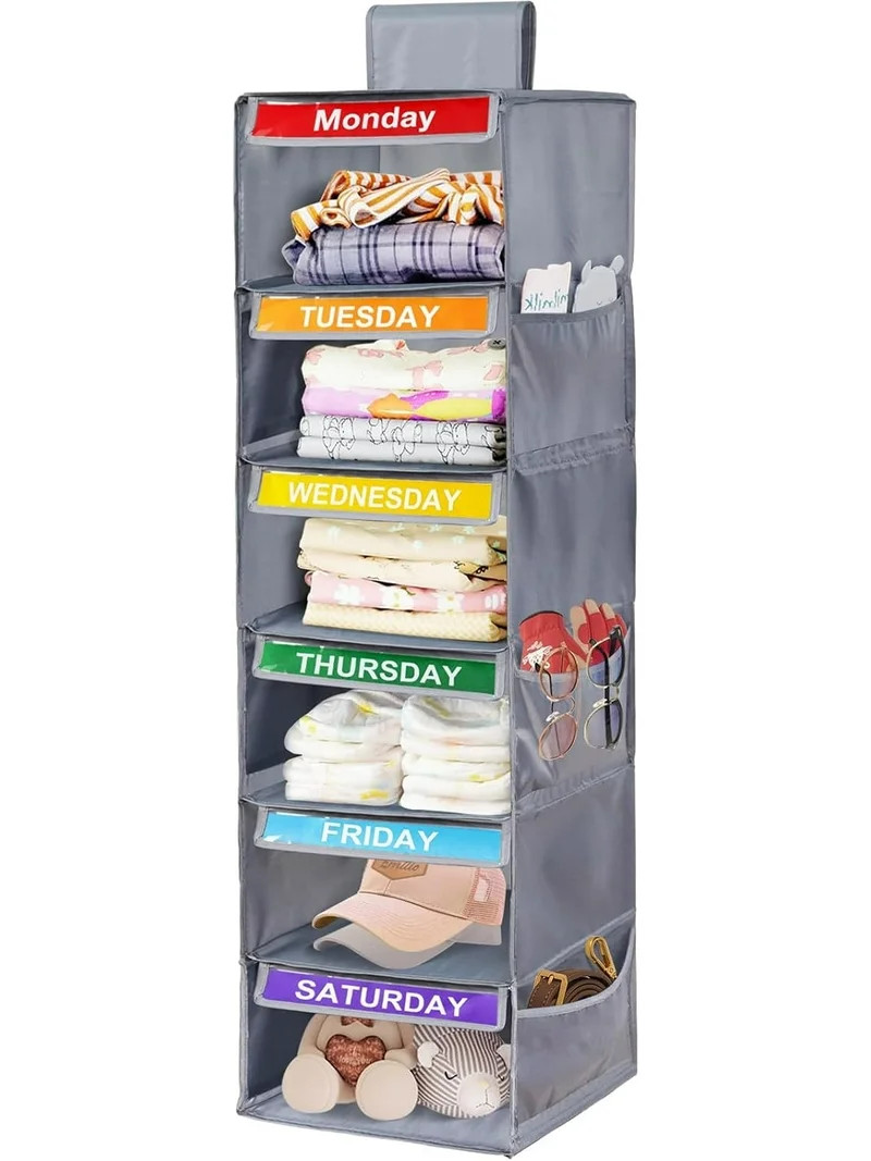 JINGBAO 6-Shelf Weekly Clothes Organizer for Kids Days of The Week Hanging Storage Shelves Dorm R... | Walmart (US)