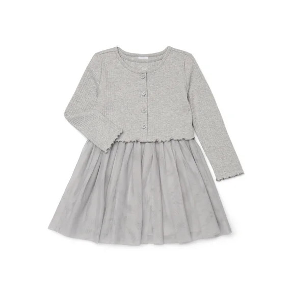 Wonder Nation Toddler Girls Tutu Dress and Ribbed Cardigan Set, 2-Piece, Sizes 12M-5T | Walmart (US)