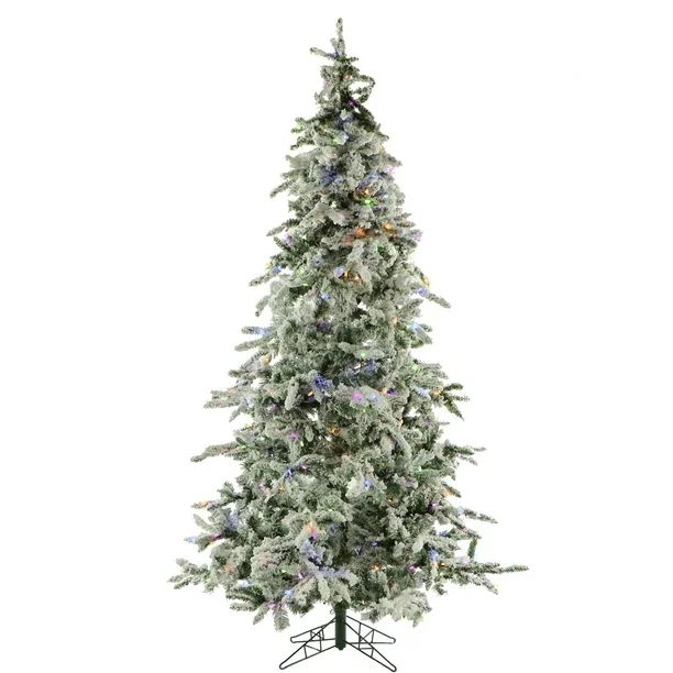 Fraser Hill Farm 6.5-Ft. Flocked Mountain Pine Christmas Tree with Multi-Color LED String Lightin... | Walmart (US)