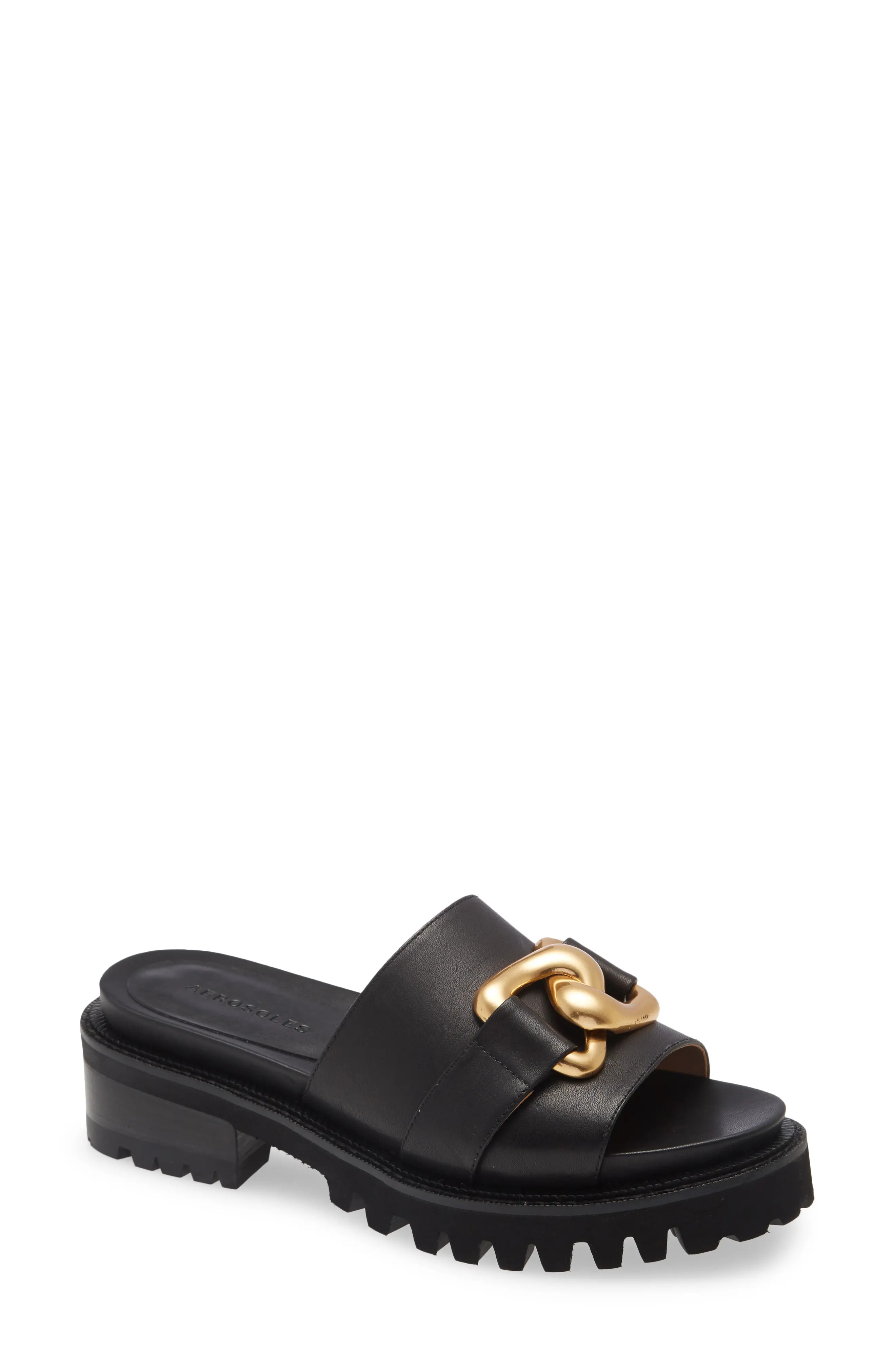 Aerosoles Lima Slide Sandal, Size 10 in Black Leather at Nordstrom | Nordstrom