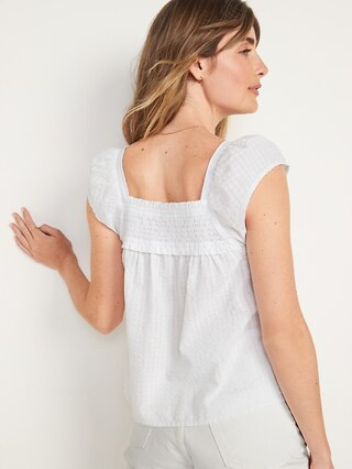 Flutter-Sleeve Smocked Seersucker Swing Blouse for Women | Old Navy (US)