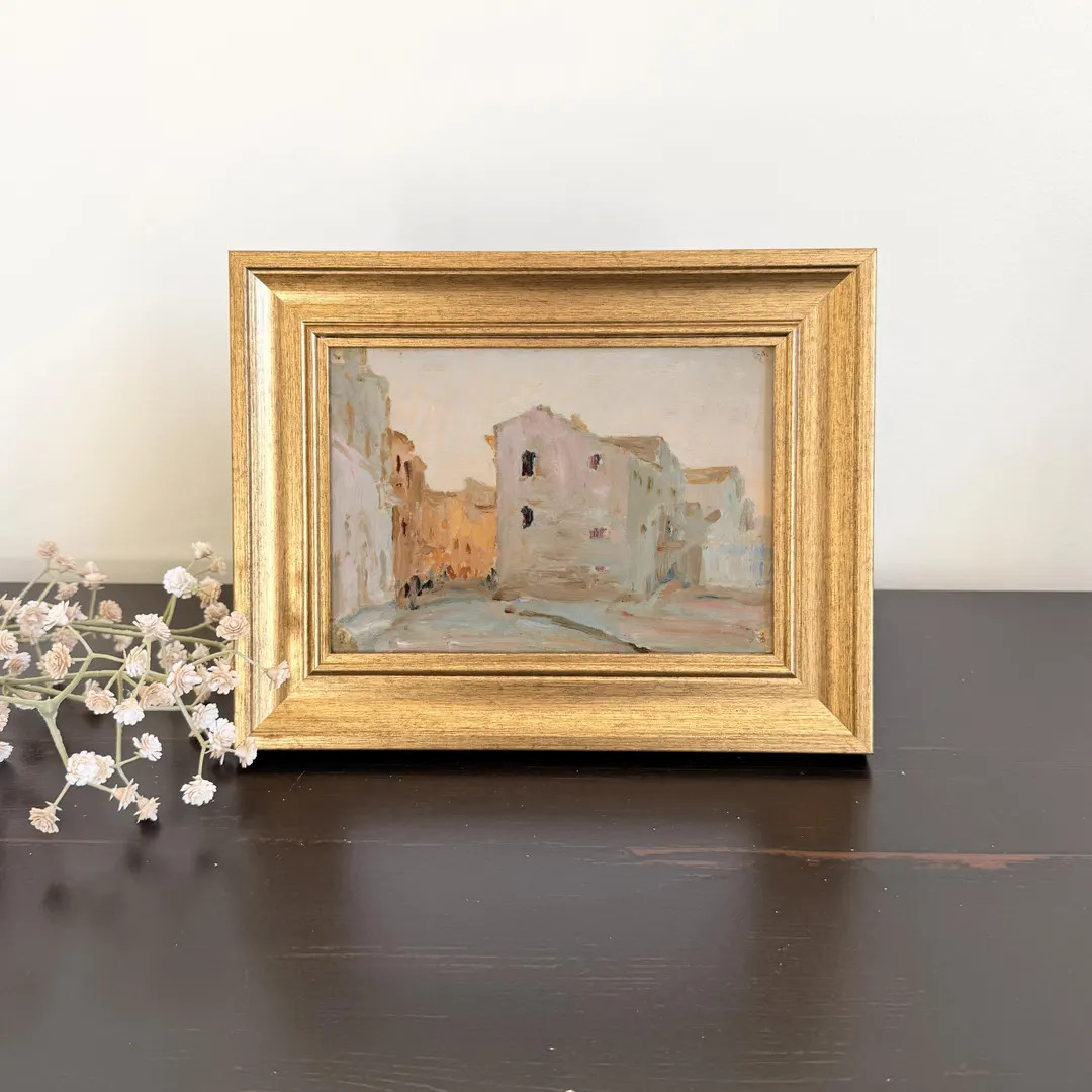 Small Framed Vintage Buildings Painting, 5x7 Gold Framed Print, Neutral Wall Art | Etsy (US)