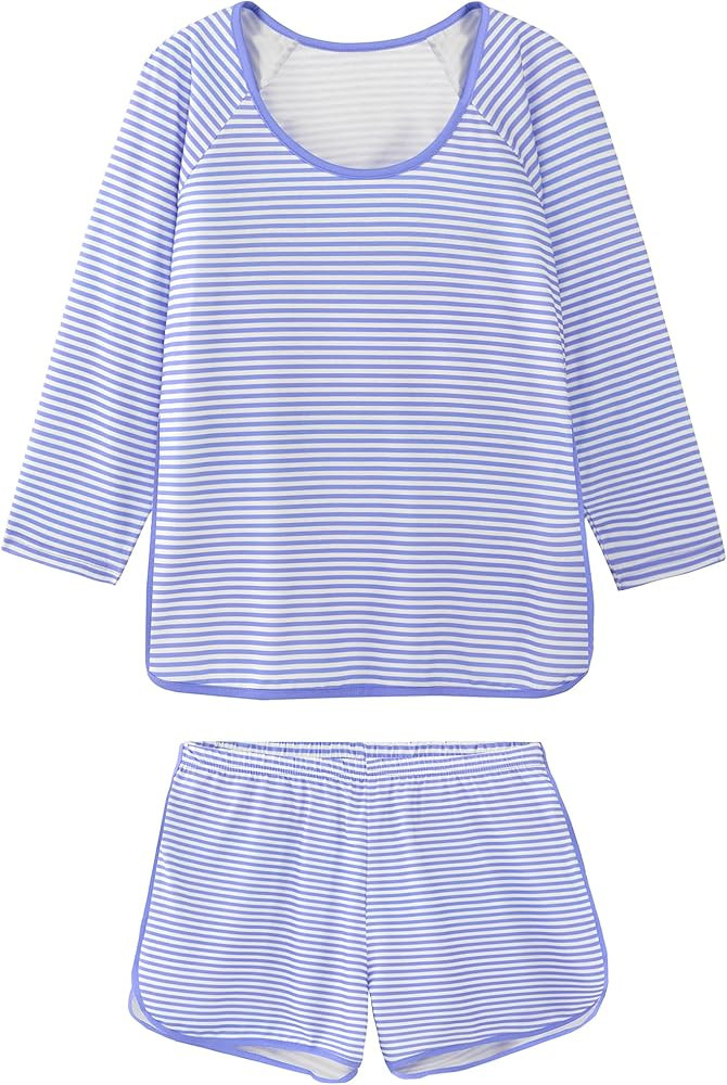 Hilinker Womens Striped Pajama Set 3/4 Sleeve Top with Shorts Sleepwear 2 Piece Lounge Sets | Amazon (US)