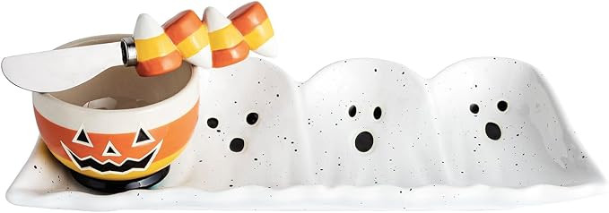 Mud Pie Halloween Glow in the Dark Ghost Tidbit and Tray | Amazon (US)