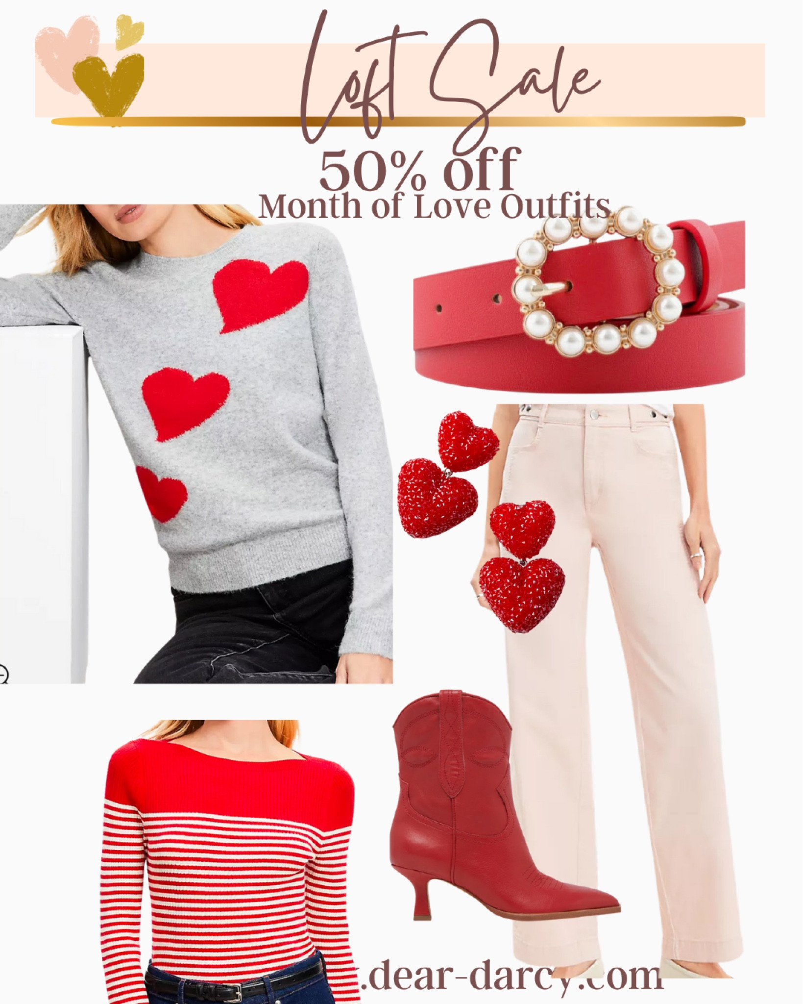 50% off outfit inspo
Valentine outfit ❤️💕

Date night, workwear 

Loft sweater grey with red
hearts

Pale pink slacks 
Red white stripe top 
Heart earrings
Red belt with pearls 
Red booties 



#LTKFindsUnder50 #LTKSaleAlert #LTKWorkwear