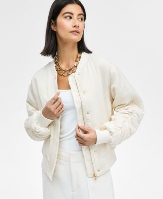 I.N.C. International Concepts Women's Satin Ruched-Sleeve Bomber Jacket, Exclusively at Macy's - ... | Macy's