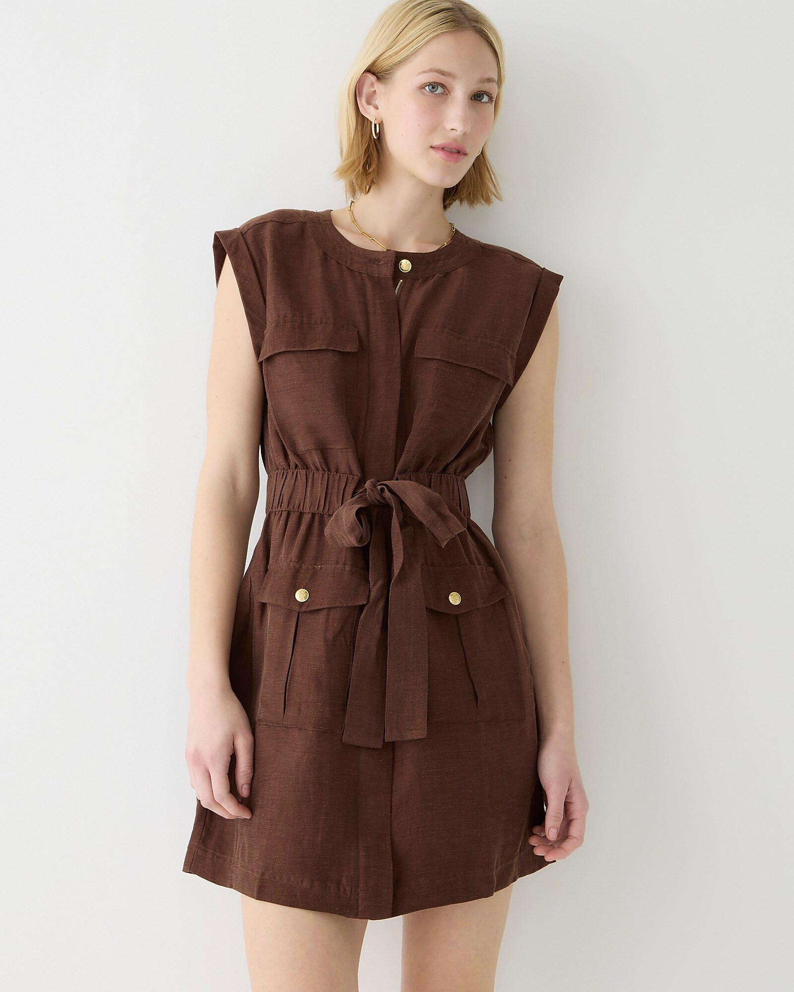 Tie-waist mini dress in Chelsea linen-cupro blend | J. Crew US