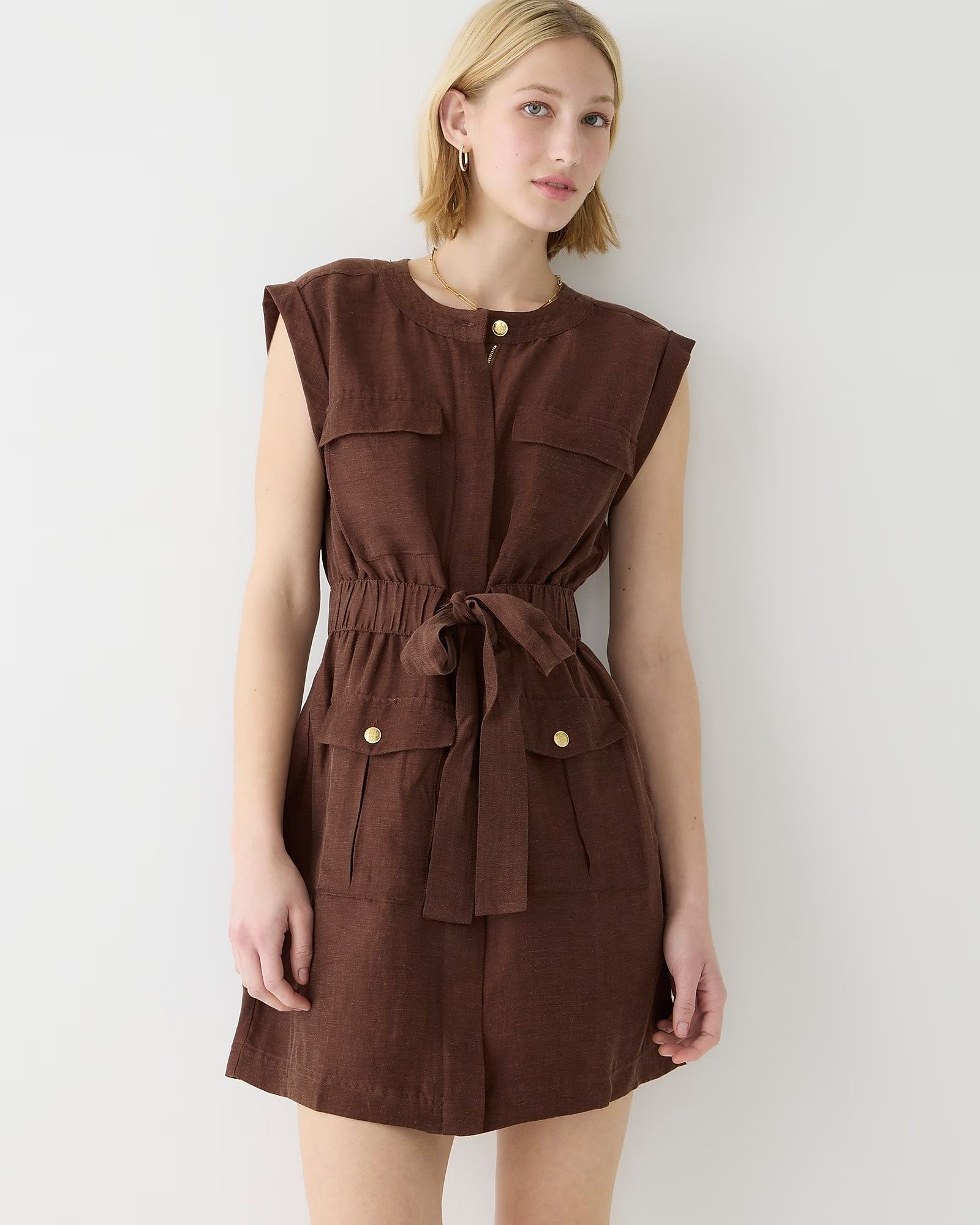 Tie-waist mini dress in Chelsea linen-cupro blend | J.Crew US