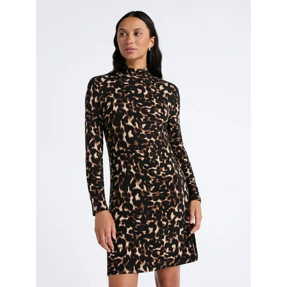 Time and Tru Women's Mock Neck Mini Dress with Long Sleeves, XS-XXXL | Walmart (US)