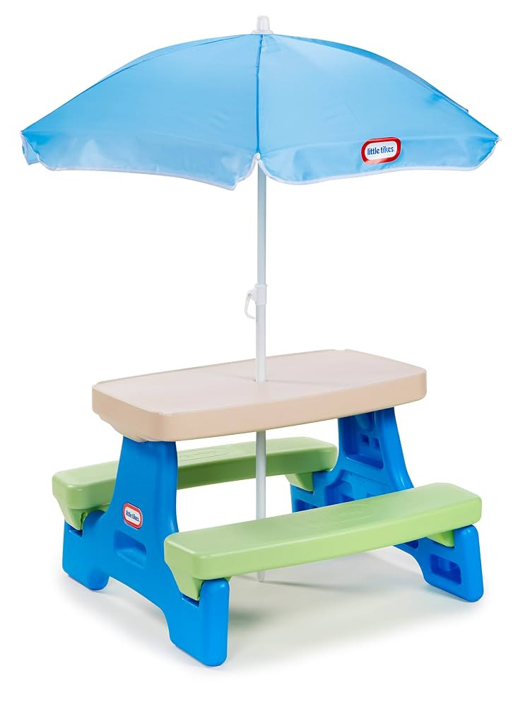 Little Tikes Easy Store Jr. Picnic Table with Umbrella - Blue / Green | Amazon (US)