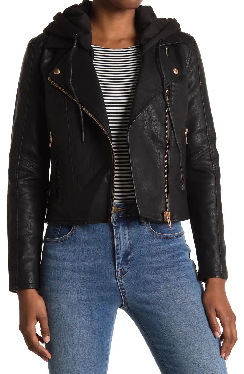 Faux Leather Hooded Crop Moto Jacket | Nordstromrack | Nordstrom Rack