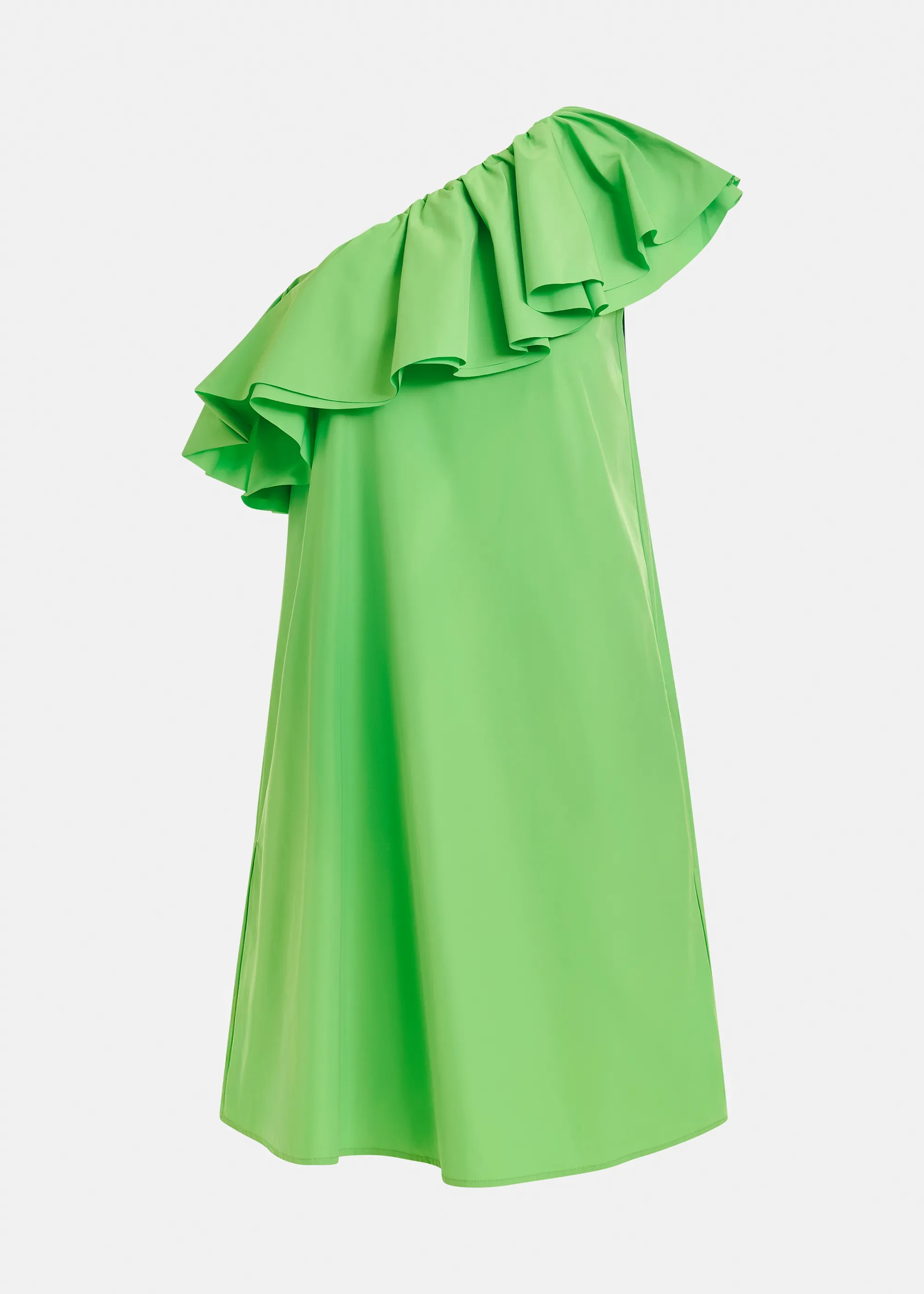 Green one-shoulder mini dress with ruffle details | Essentiel Antwerp United States | Essentiel Antwerp
