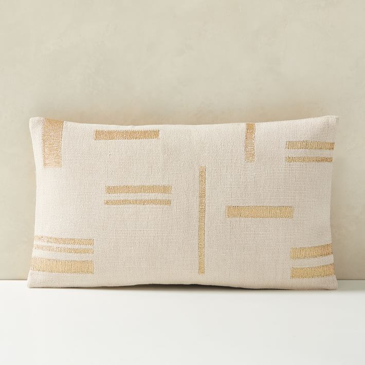 Embroidered Metallic Blocks Lumbar Pillow Cover | West Elm (US)