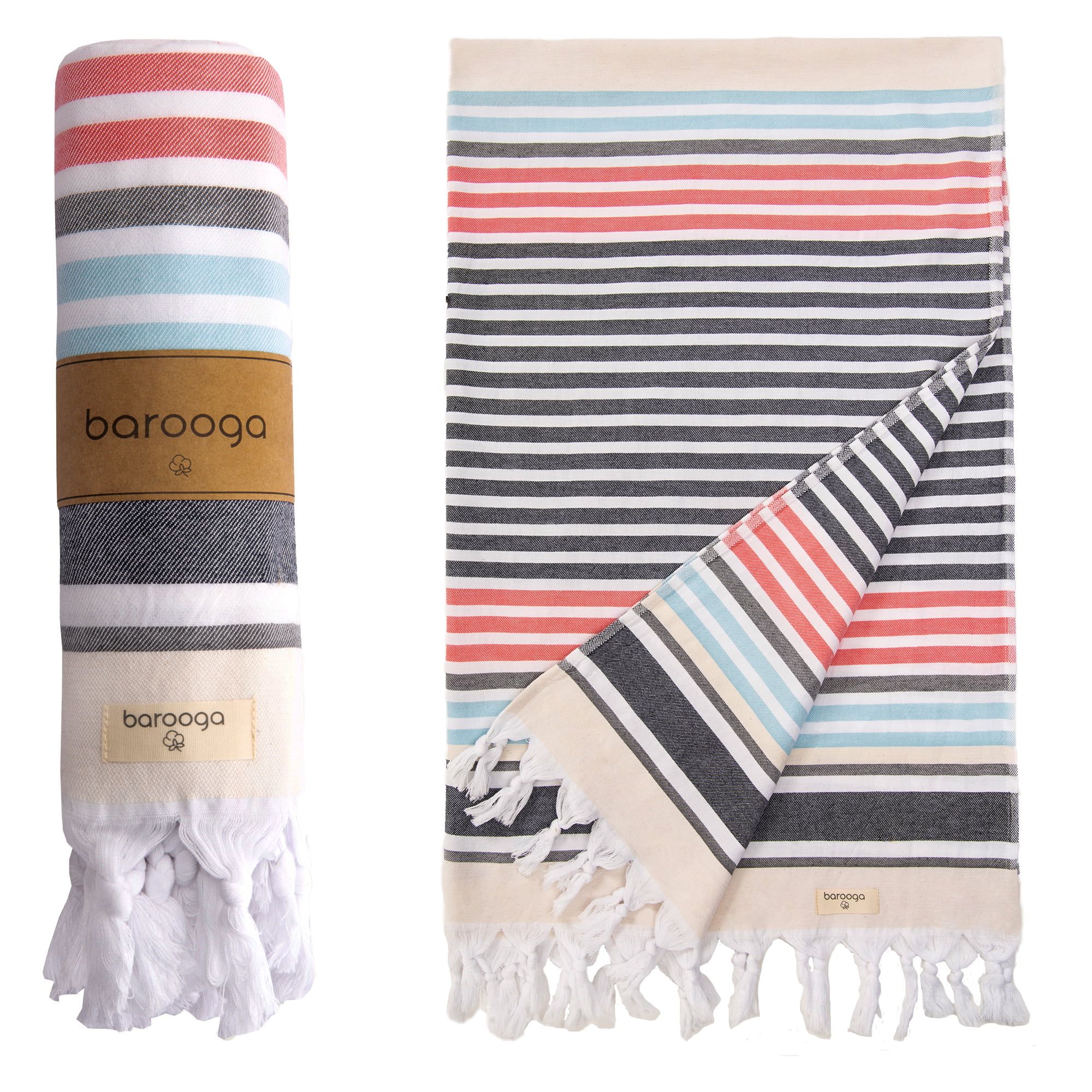 BAROOGA Beach Towel, 100% Turkish Cotton Beach Towel with Colorful Stripes, (39" x 70"), Navy - W... | Walmart (US)