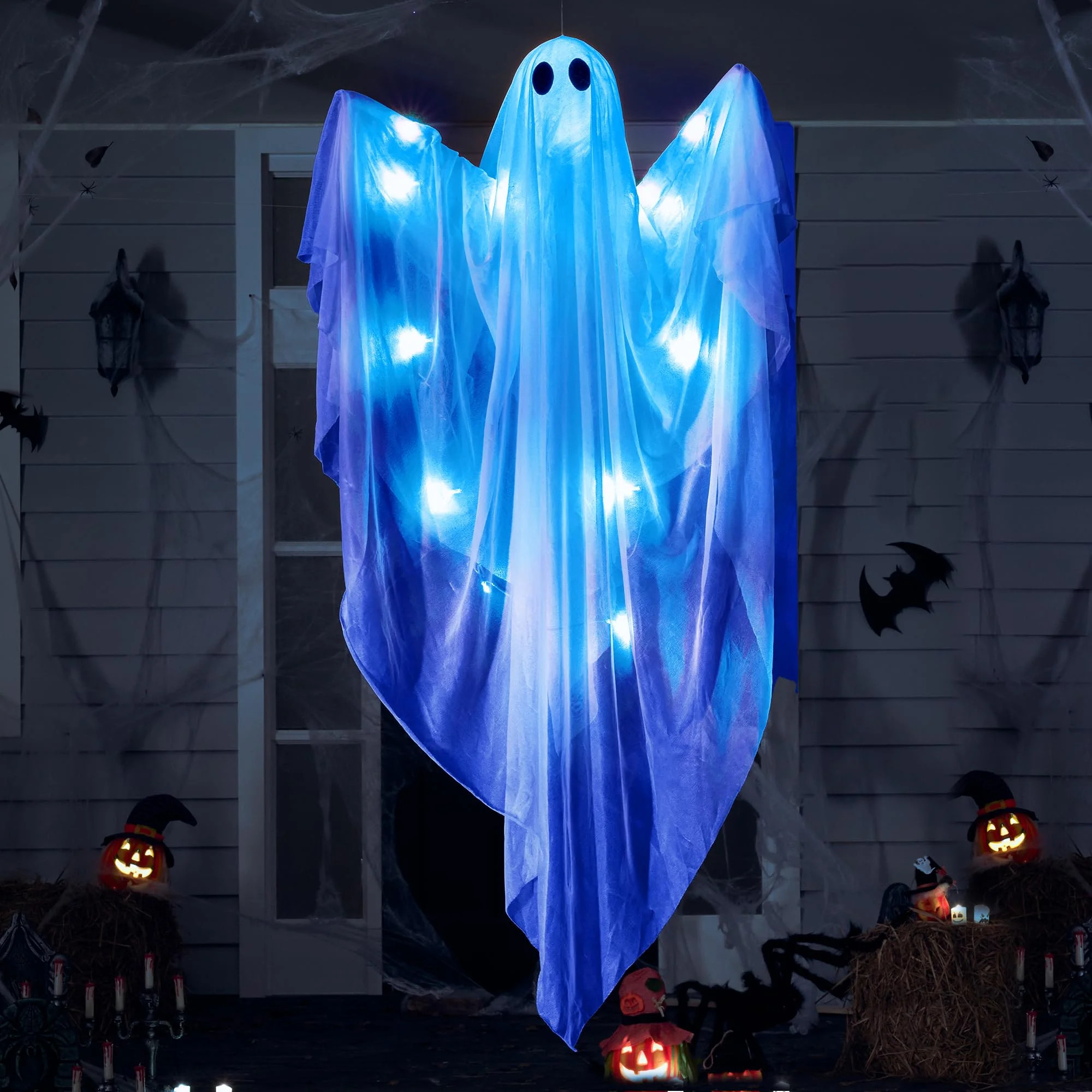 JOYIN Halloween Hanging Light up Ghost with Spooky Blue LED Light, 47” White Hanging Ghosts, Be... | Walmart (US)