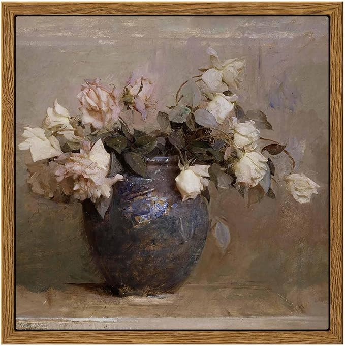 InSimSea Flowers Framed Farmhouse Wall Art Prints, 8x8in Vintage Classical Floral Rose in Vase Pi... | Amazon (US)